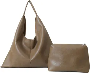Slouchy Hobo Bags for Women Retro PU Leather Tote Crossbody Bag Soft Large Capacity 2pcs Shoulder Purses Handbags 2025