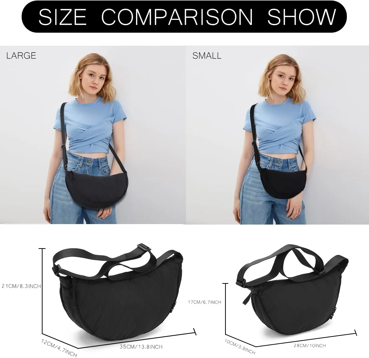 Small Nylon Crescent Crossbody Bag for Women Men Trendy, Waterproof Crescent Sling, Lightweight Travel Purses