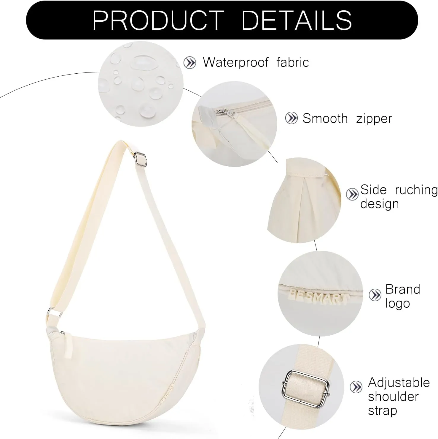 Small Nylon Crescent Crossbody Bag for Women Men Trendy, Waterproof Crescent Sling, Lightweight Travel Purses