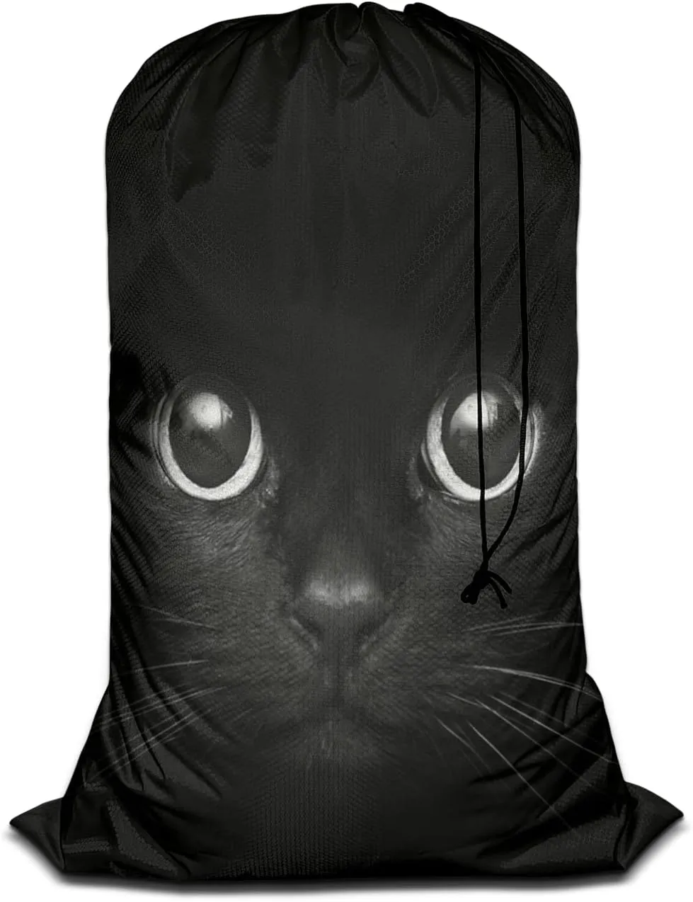 Swono Black Cool Cat Laundry Bag with Drawstring Straps, Heavy Duty Extra Large Laundry Bags for Laundromat Household, Cute Face Lovely Animal Kitten Eye Washable Dirty Clothes Bag Hamper Liner