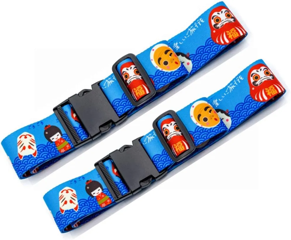 Teeoff Luggage Straps Suitcase Belts Travel Bag Accessories Adjustable 220CM (Japanese Mascot - 2 Pack)