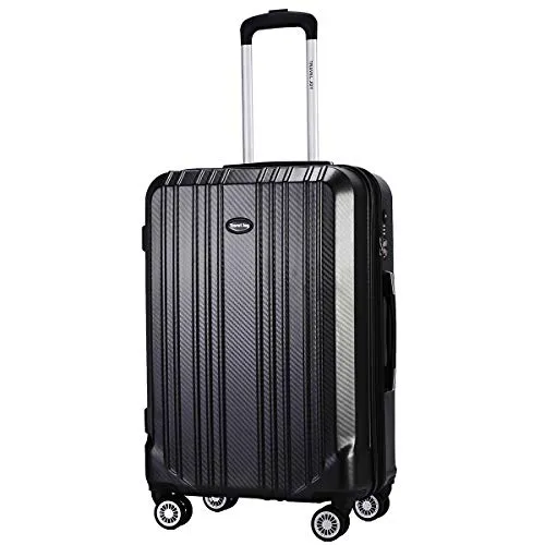Travel Joy Expandable Carry on Luggage ABS PC Premium Suitcase TSA Locks Lightweight Spinner Wheels Hardshell Luggage (BLACK1, 1 pc carryon (20")