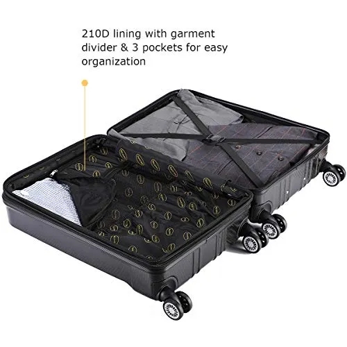 Travel Joy Expandable Carry on Luggage ABS PC Premium Suitcase TSA Locks Lightweight Spinner Wheels Hardshell Luggage (BLACK1, 1 pc carryon (20")