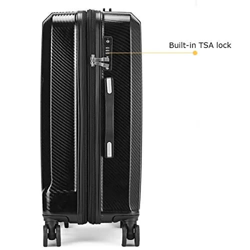 Travel Joy Expandable Carry on Luggage ABS PC Premium Suitcase TSA Locks Lightweight Spinner Wheels Hardshell Luggage (BLACK1, 1 pc carryon (20")
