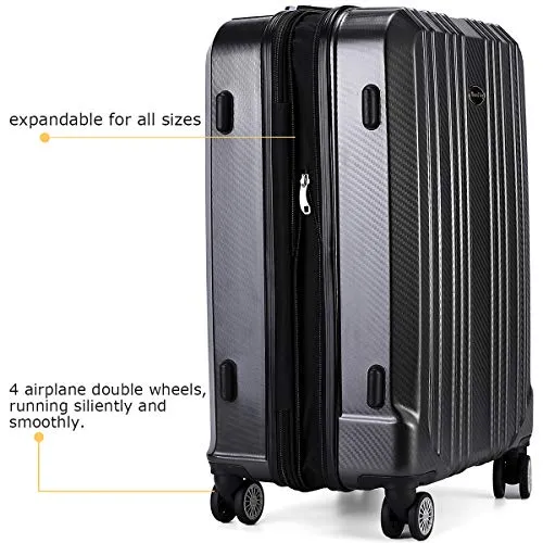 Travel Joy Expandable Carry on Luggage ABS PC Premium Suitcase TSA Locks Lightweight Spinner Wheels Hardshell Luggage (BLACK1, 1 pc carryon (20")
