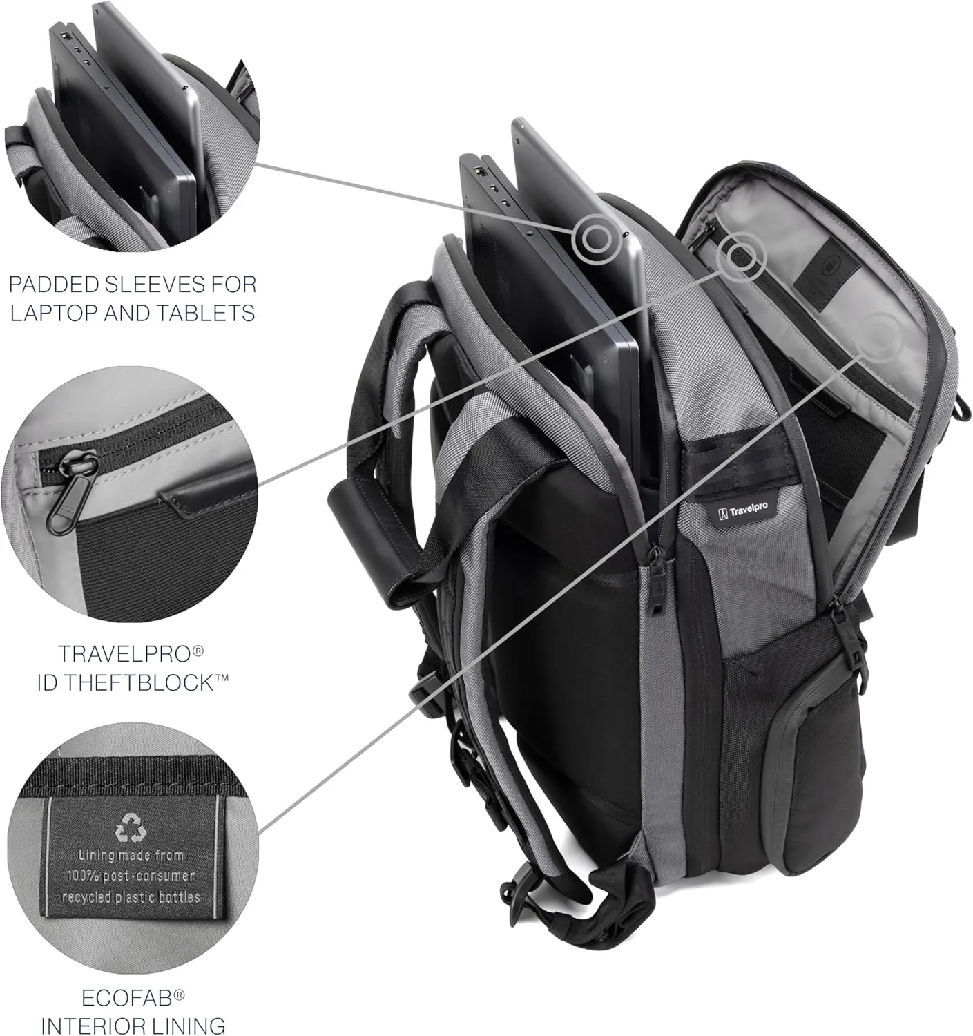 Travelpro Altitude Medium Expandable Travel Laptop Backpack 25-30L, 16 Inch Laptop, Water Resistant, Work, Business, Men and Women, Falcon Grey
