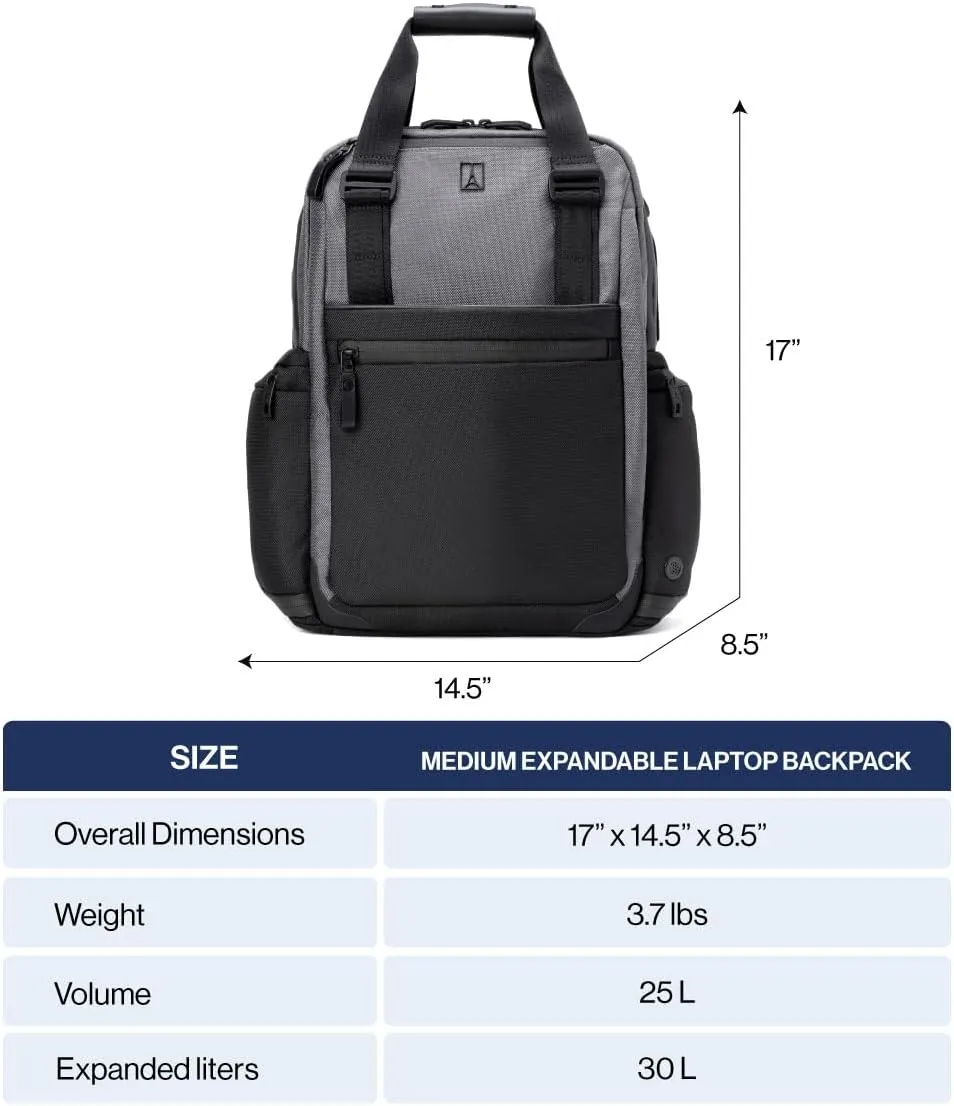 Travelpro Altitude Medium Expandable Travel Laptop Backpack 25-30L, 16 Inch Laptop, Water Resistant, Work, Business, Men and Women, Falcon Grey