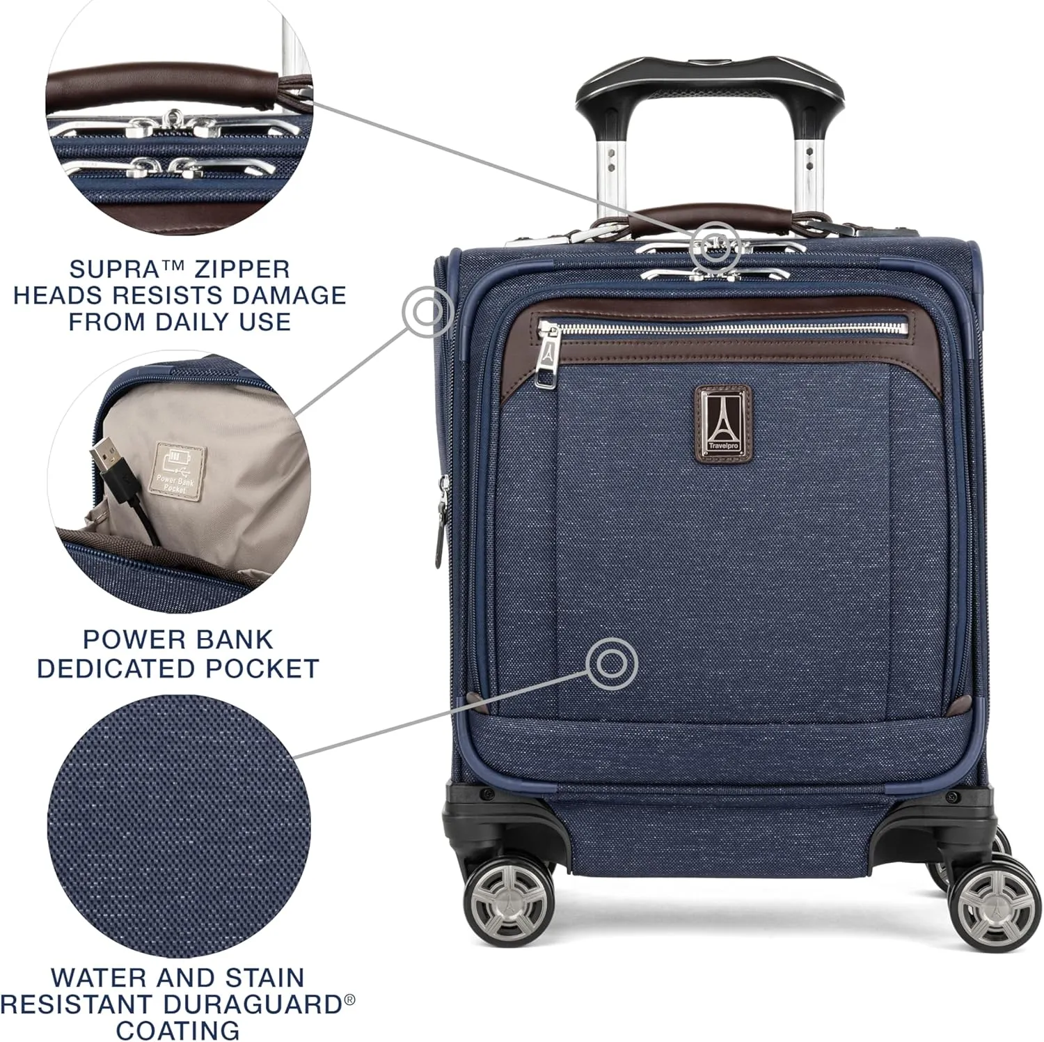 Travelpro Platinum Elite Underseat Spinner Tote Bag with USB Port, True Navy, 16-Inch