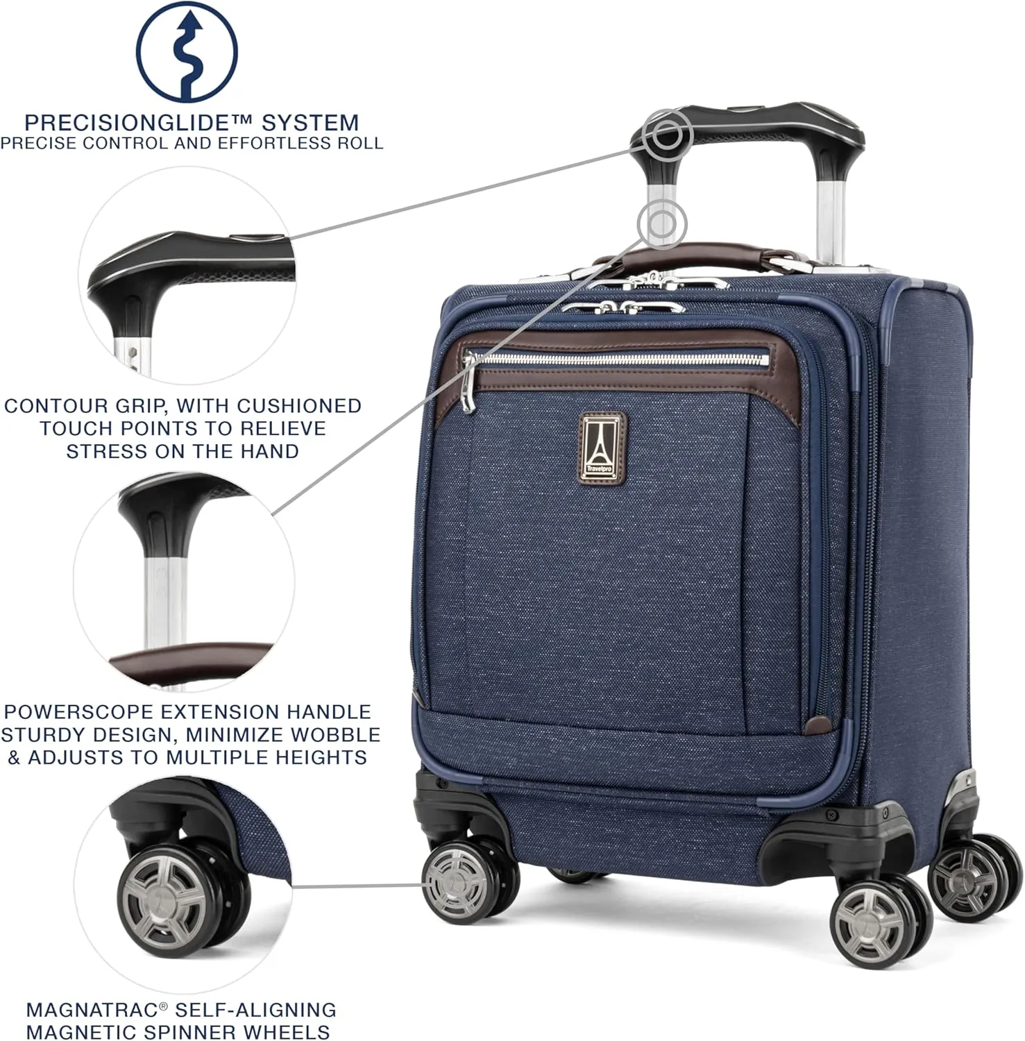 Travelpro Platinum Elite Underseat Spinner Tote Bag with USB Port, True Navy, 16-Inch