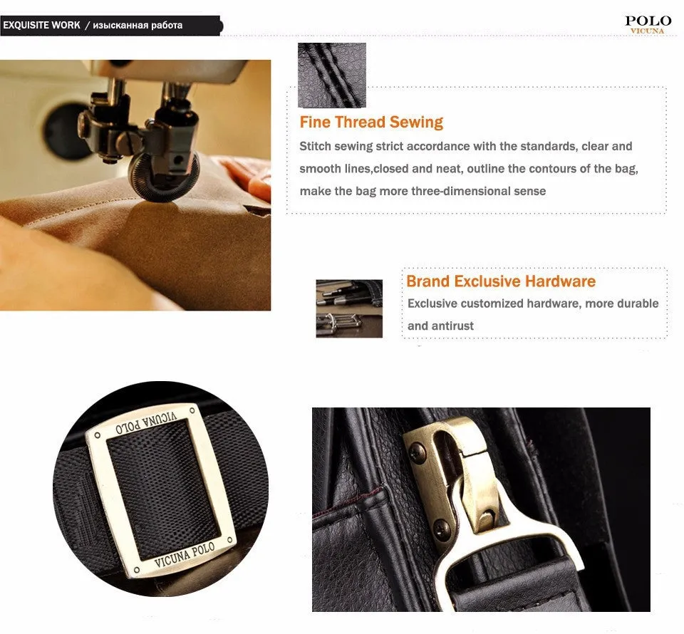 VICUNA POLO Famous Brand Leather Men Bag Casual Business Leather Mens Messenger Bag Vintage Men's Crossbody Bag bolsas male