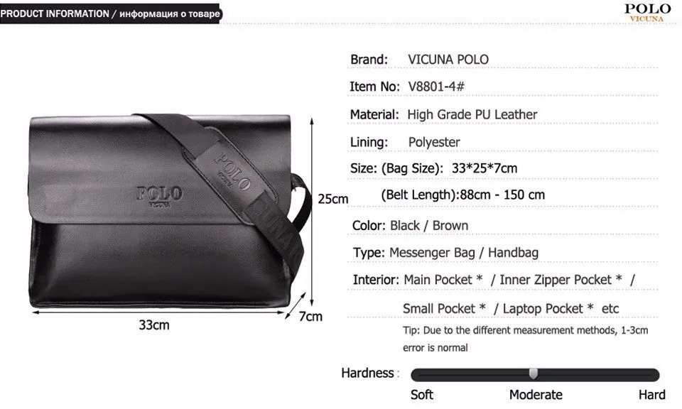 VICUNA POLO Famous Brand Leather Men Bag Casual Business Leather Mens Messenger Bag Vintage Men's Crossbody Bag bolsas male