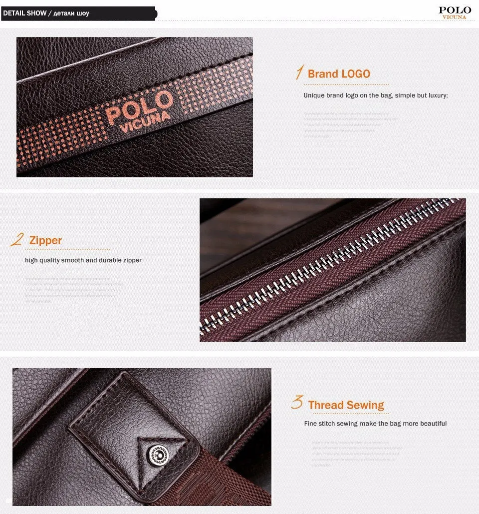 VICUNA POLO Promotion Simple Dot Famous Brand Business Men Briefcase Bag Luxury Leather Laptop Bag Man Shoulder Bag bolsa maleta