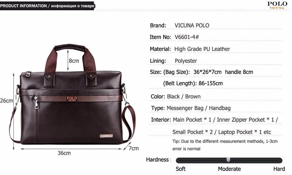 VICUNA POLO Promotion Simple Dot Famous Brand Business Men Briefcase Bag Luxury Leather Laptop Bag Man Shoulder Bag bolsa maleta