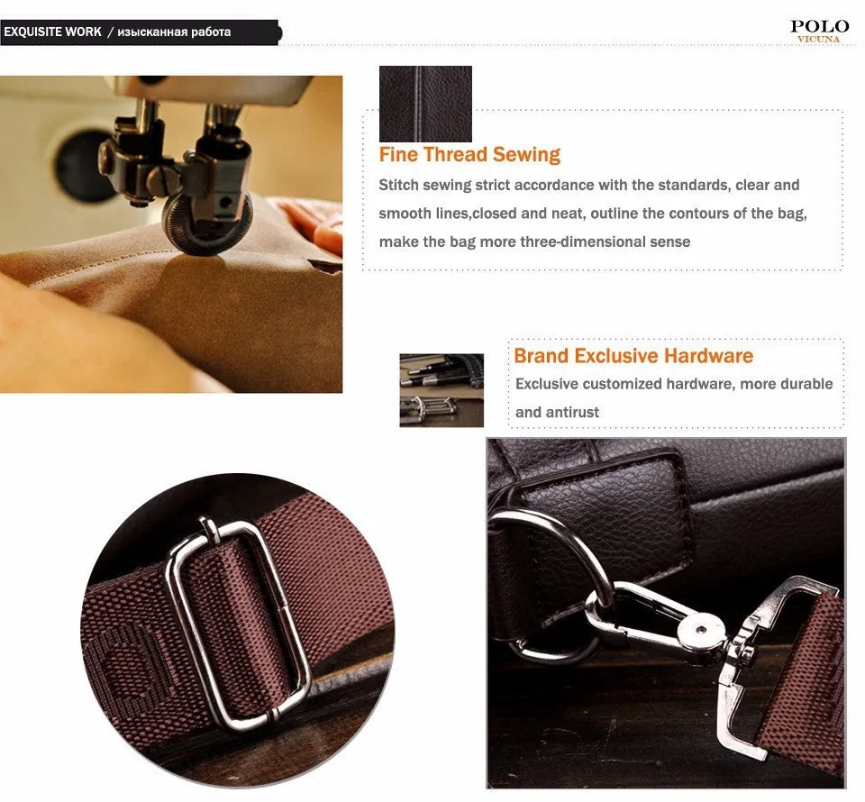 VICUNA POLO Promotion Simple Dot Famous Brand Business Men Briefcase Bag Luxury Leather Laptop Bag Man Shoulder Bag bolsa maleta