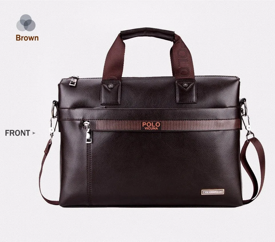 VICUNA POLO Promotion Simple Dot Famous Brand Business Men Briefcase Bag Luxury Leather Laptop Bag Man Shoulder Bag bolsa maleta