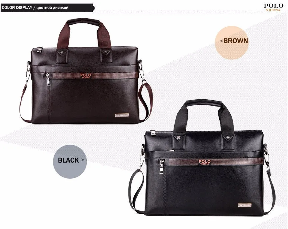 VICUNA POLO Promotion Simple Dot Famous Brand Business Men Briefcase Bag Luxury Leather Laptop Bag Man Shoulder Bag bolsa maleta
