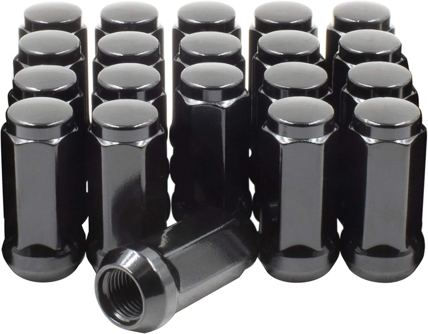 Wheel Accessories Parts 20 Pcs 9/16"-18 Thread Bulge Acorn 1.90" Long Lug Nuts Black 3/4" 19mm Hex Fits 2005-11 Dodge Dakota 2003-09 Durango 2002-11 Ram 1500