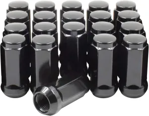 Wheel Accessories Parts 20 Pcs 9/16"-18 Thread Bulge Acorn 1.90" Long Lug Nuts Black 3/4" 19mm Hex Fits 2005-11 Dodge Dakota 2003-09 Durango 2002-11 Ram 1500