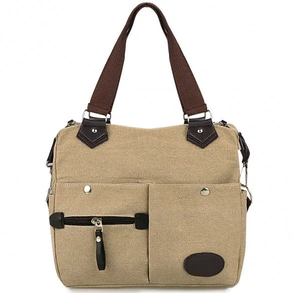 Women Canvas Many Pockets Multi-functional Shoulder Bag Handbag Cross Body Messenger Bag