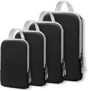 WOOMADA Compression Packing Cubes for Suitcases Travel Essentials 4 Set Expandable Travel Bags Organizer for Luggage(black)