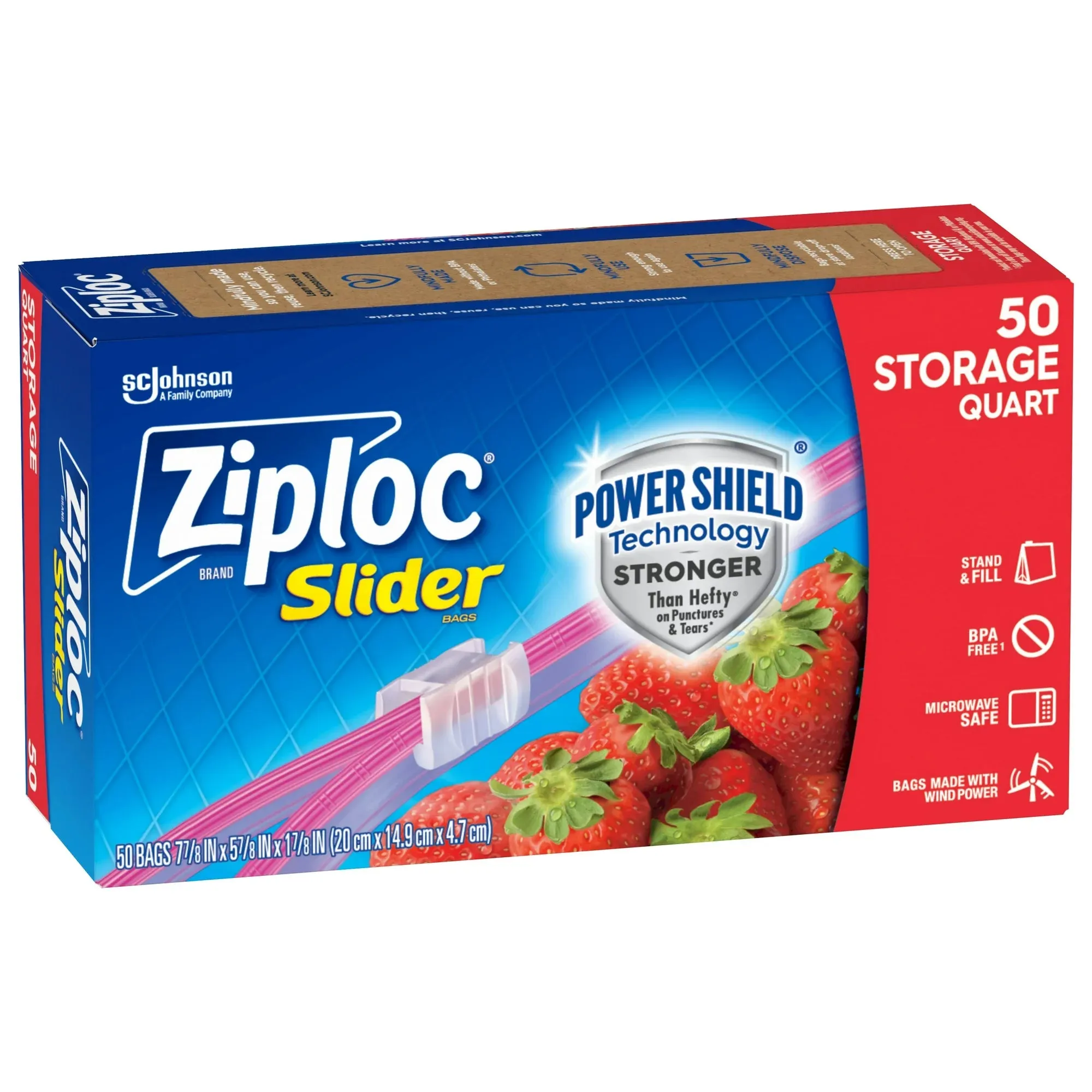 Ziploc® Brand Slider Quart Storage Bags with Power Shield Technology, 50 Count