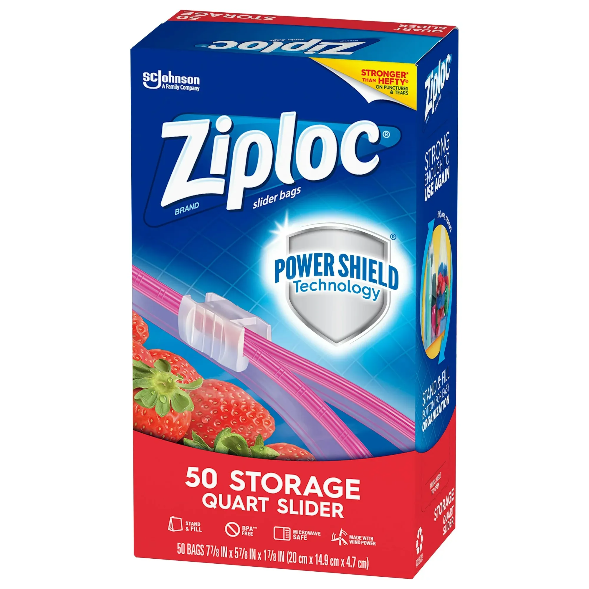 Ziploc® Brand Slider Quart Storage Bags with Power Shield Technology, 50 Count