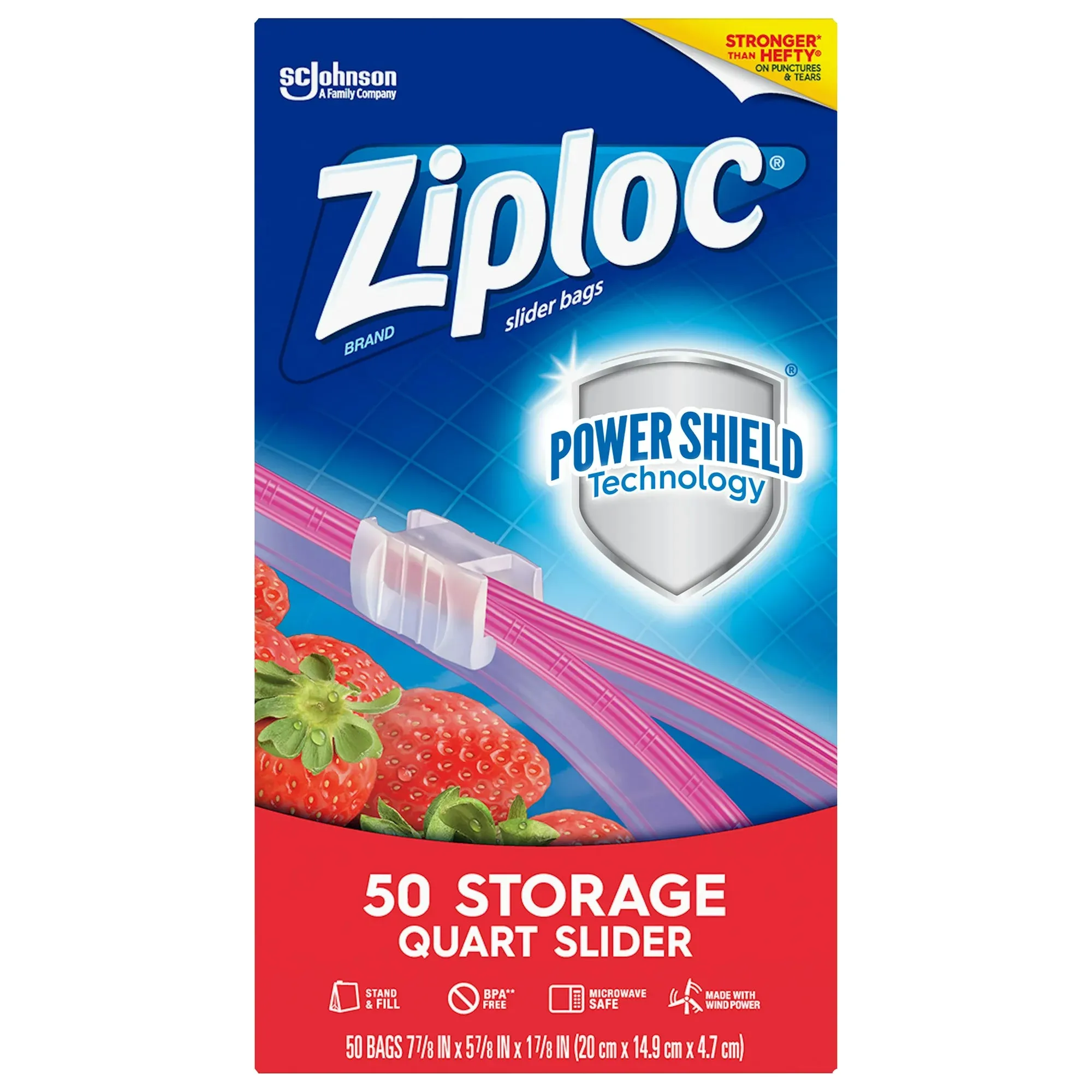 Ziploc® Brand Slider Quart Storage Bags with Power Shield Technology, 50 Count