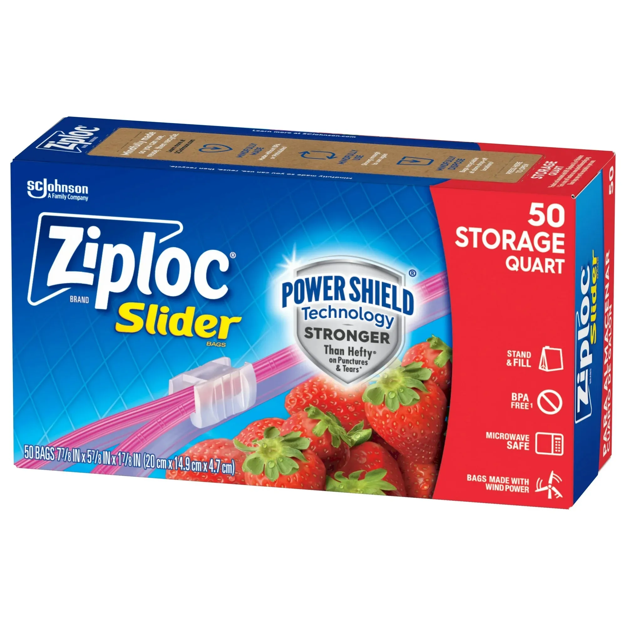 Ziploc® Brand Slider Quart Storage Bags with Power Shield Technology, 50 Count
