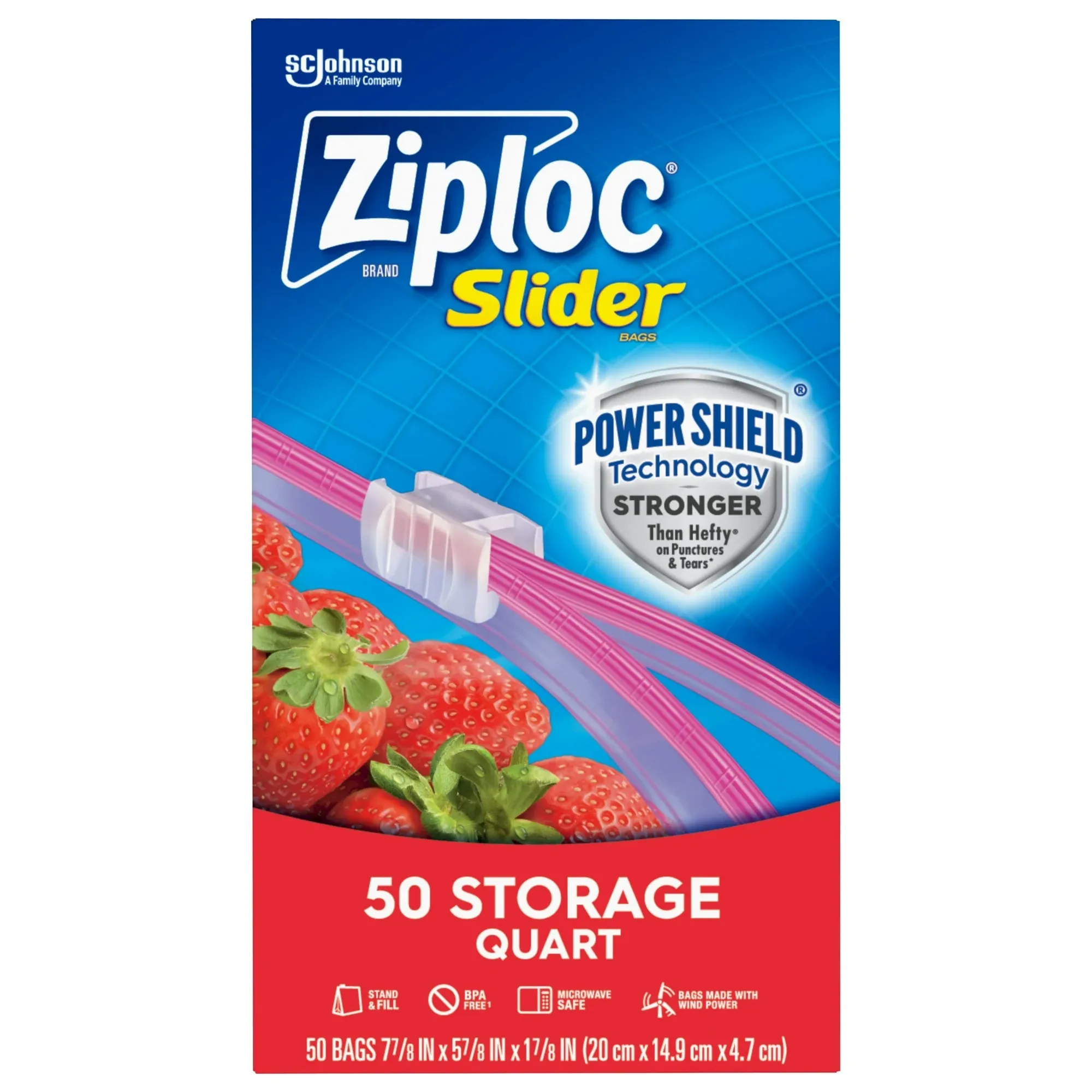 Ziploc® Brand Slider Quart Storage Bags with Power Shield Technology, 50 Count