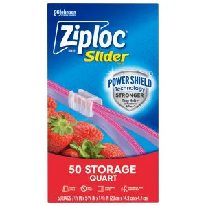 Ziploc® Brand Slider Quart Storage Bags with Power Shield Technology, 50 Count
